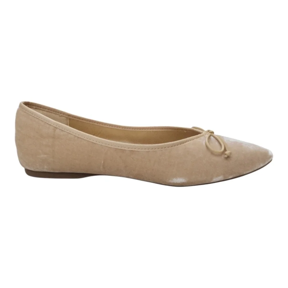 Birdies The Goldfinch Flats 8.5 Tan Champagne Velvet Pointed Toe Bow Balletcore
